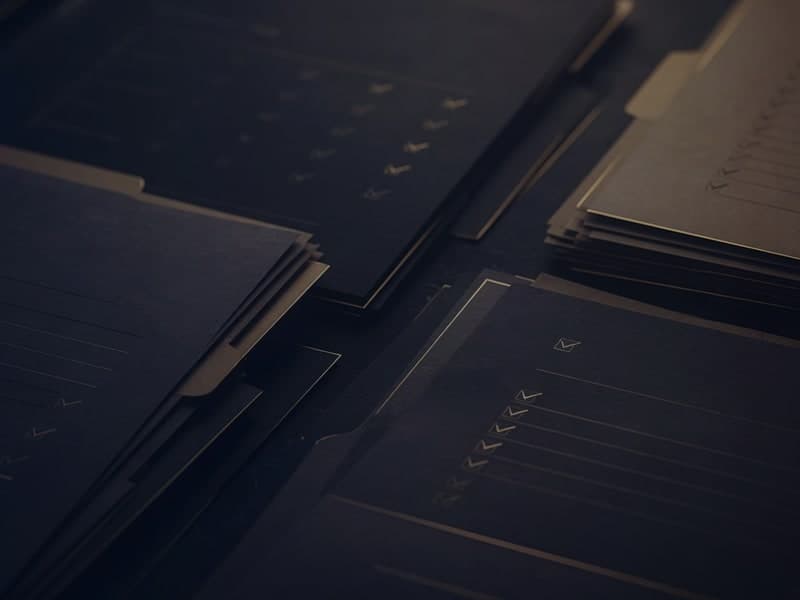 Conference table with legal files and pen